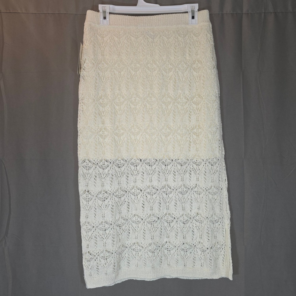 A New Day Cream Pointelle Knit Midi Skirt Women Medium Diamond Crochet 018141749